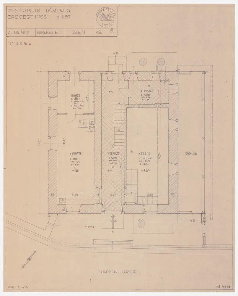 Rümlang: Pfarrhaus, Erdgeschoss; Grundriss