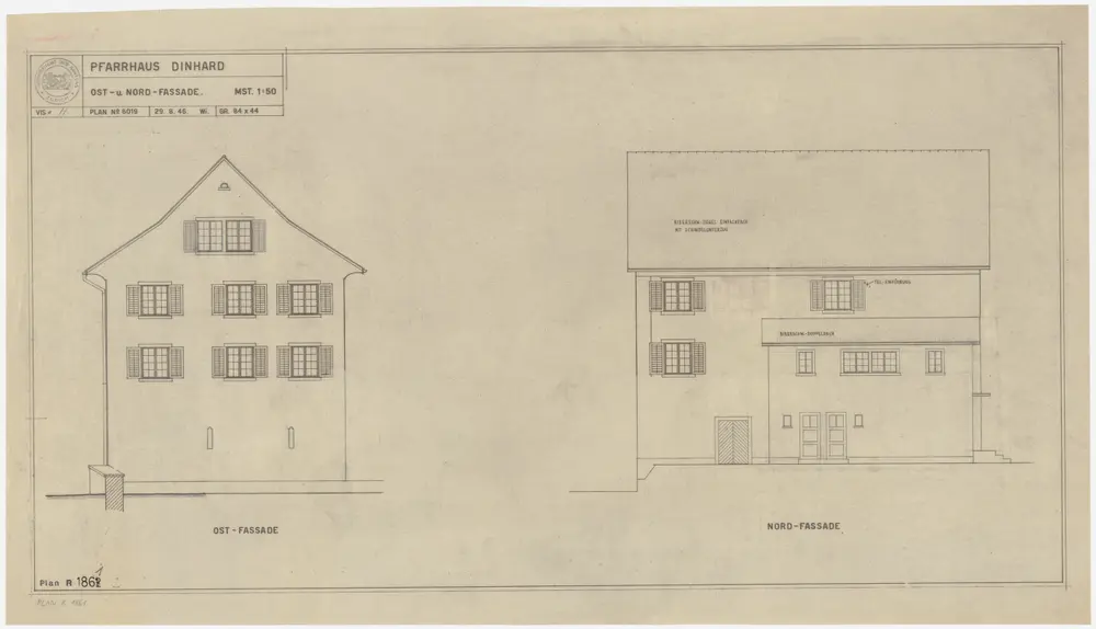 Dinhard: Pfarrhaus; Nord- und Ostansichten