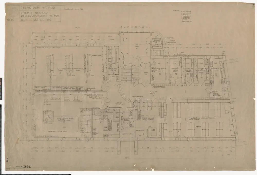 Winterthur: Technikum, Chemie-Neubau: Kellergeschoss; Grundriss (Nr. 34)