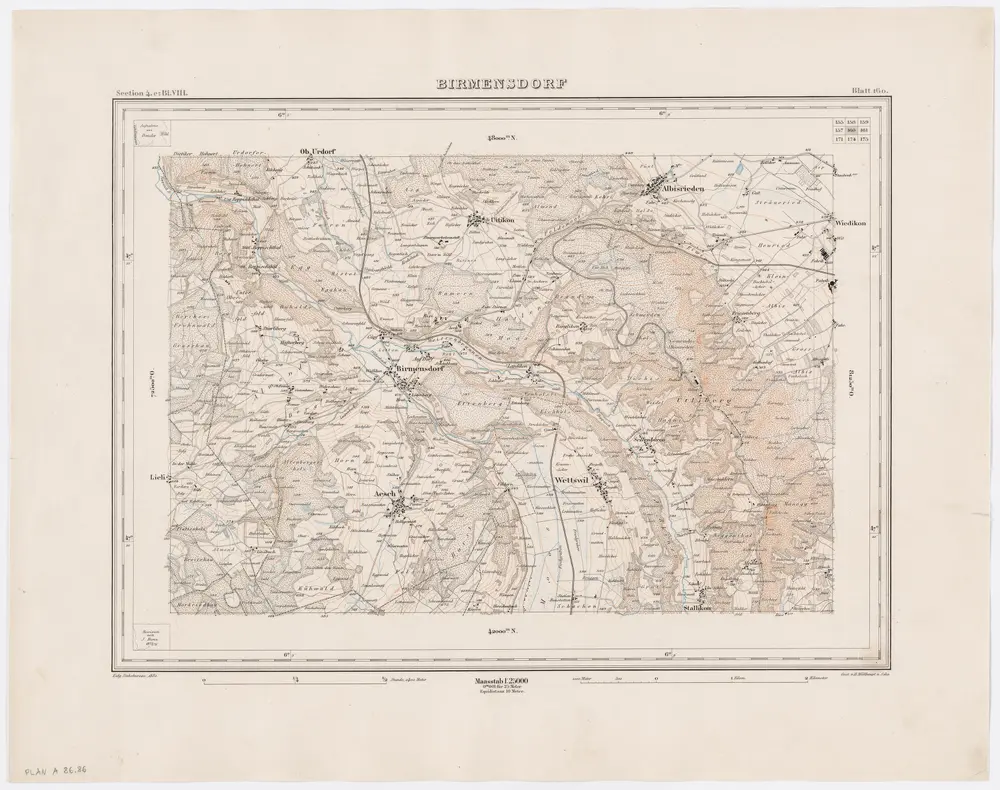 Topographischer Atlas der Schweiz (Siegfried-Karte): Den Kanton Zürich betreffende Blätter: Blatt 160: Birmensdorf