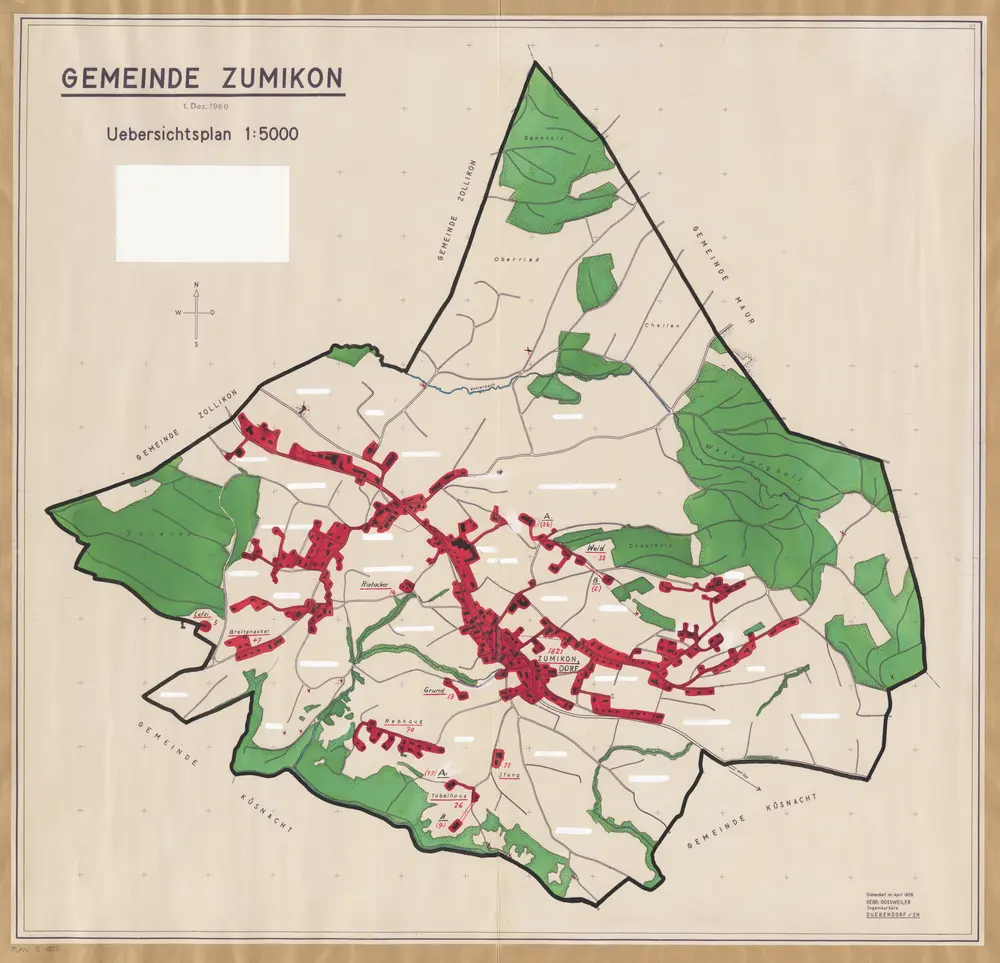 Zumikon: Definition der Siedlungen für die eidgenössische Volkszählung am 01.12.1960; Siedlungskarte Nr. 49