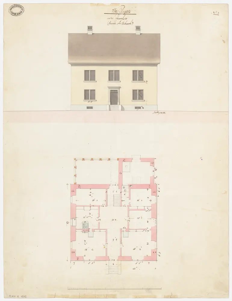 Weisslingen: Neues Pfarrhaus; Grundriss des 1. Stocks und Südansicht (Nr. 3)