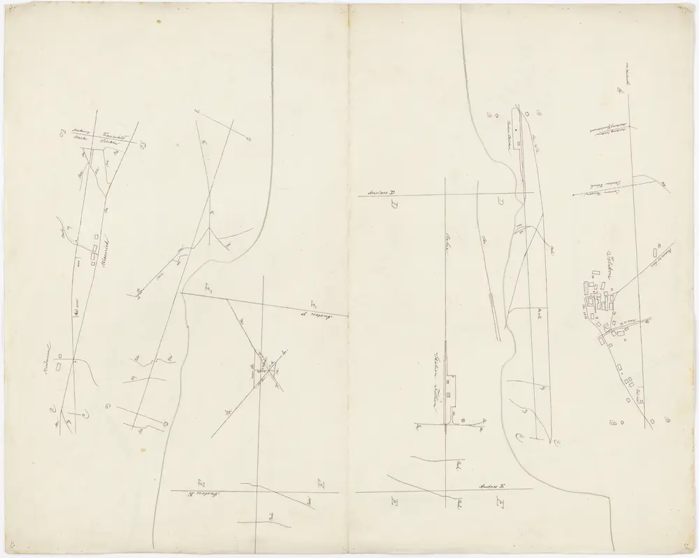 Vorlagen für die Topographische Karte des Kantons Zürich (Wild-Karte): Bezirk Winterthur: Eisenbahnpläne: Bahnlinien auf Blatt Nr. VIII (Herdern) und Blatt Nr. XII (Frauenfeld)