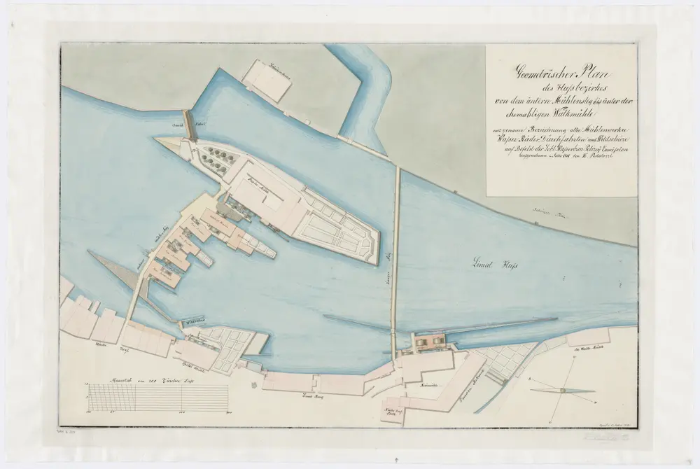 Zürich: Flussbezirk vom Unteren Mühlesteg bis zur Walchenmühle; Grundriss von 1811