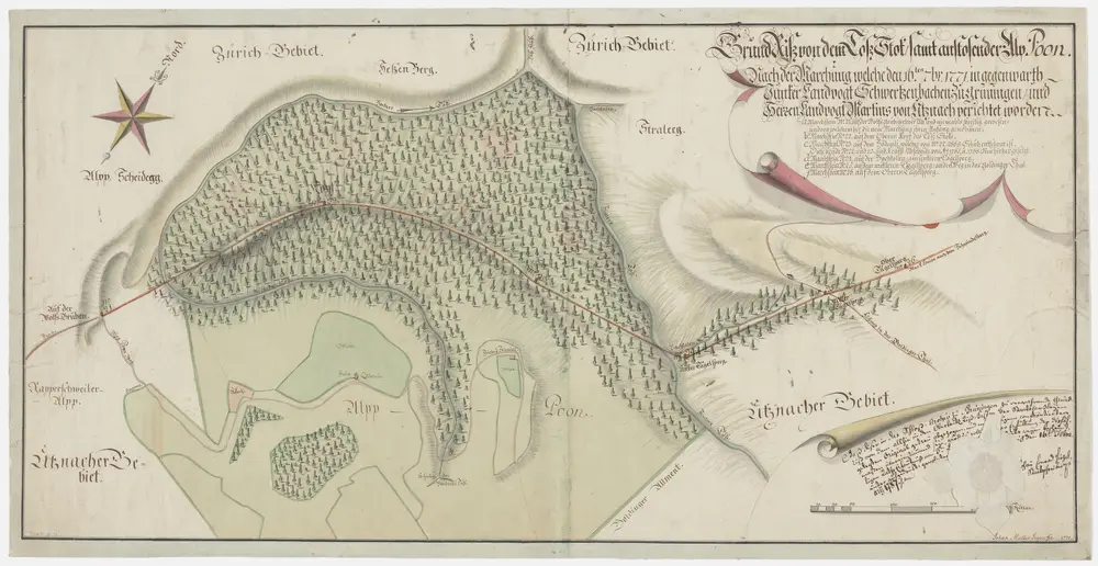 Grenze zwischen der Landvogtei Grüningen und der Grafschaft Uznach beim Tössstock und der Boalp (ältere Schreibweise: Poo-Alp) von der Wolfsgrube bis zum Oberen Dägelsberg; Grundriss