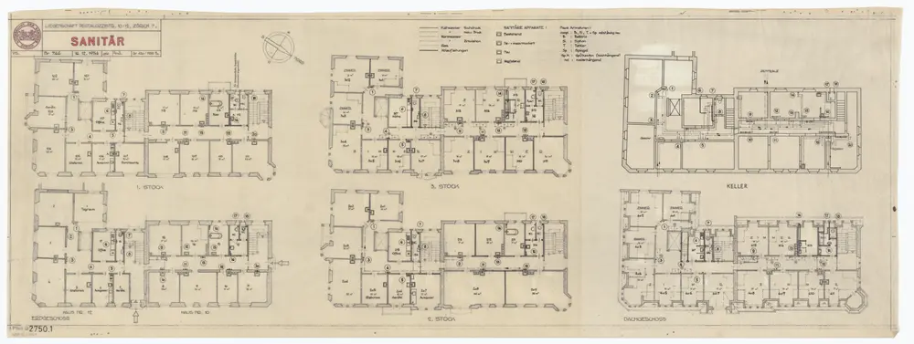 Liegenschaft Pestalozzistrasse 10 und 12, Aussenstation des Kantonsspitals: Sanitäre Einrichtungen: Sanitäre Einrichtungen; Grundrisse