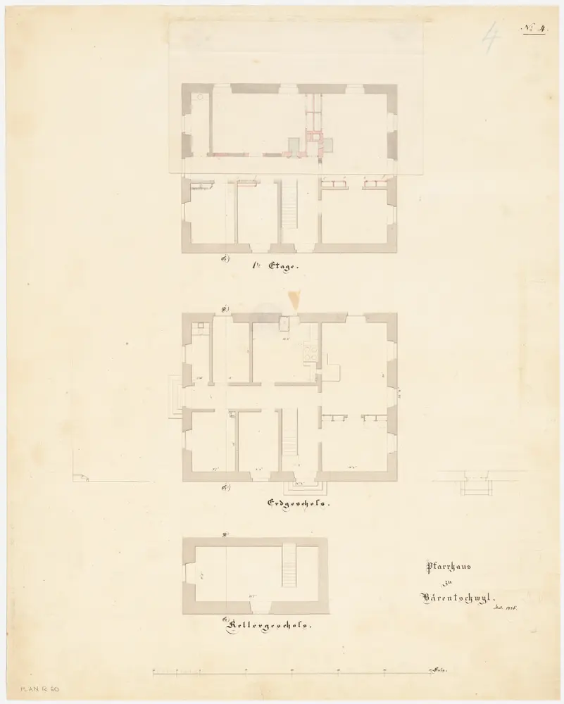 Bäretswil: Pfarrhaus, Keller, Erdgeschoss und 1. Stock; Grundrisse (Nr. 4)