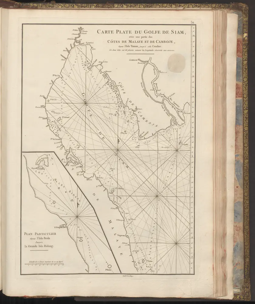 Carte Plate du Golfe de Siam, avec une partie des Côtes de Malaye et de Camboje, depuis l'Isle Timon, jusqu'à celle Condor. - Plan Particulier depuis l'Isle Brala jusqu'a la grande Isle Ridang.