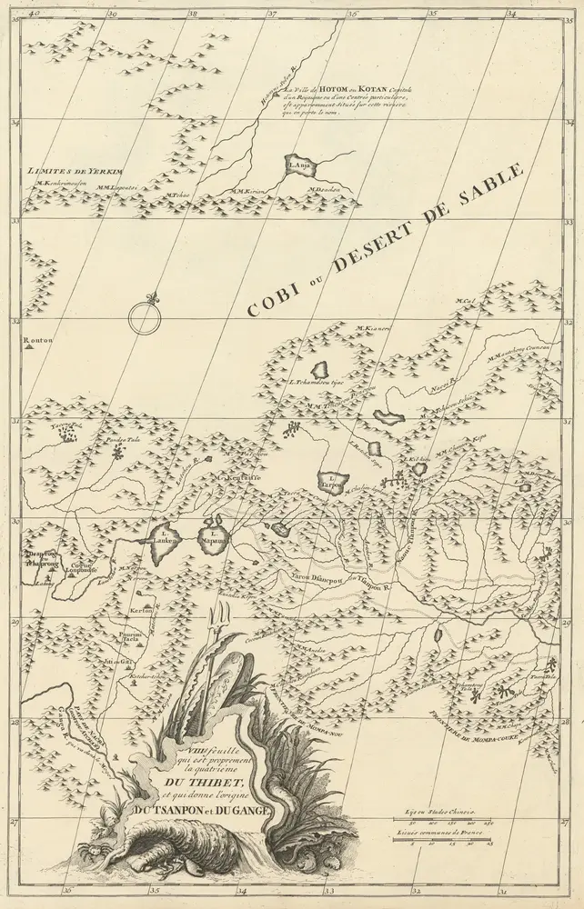 VIII.e feuille qui est proprement la quatriéme Du Thibet, et qui donne l'origine Du Tsanpon et Du Gange. [Karte], in: Nouvel Atlas De La Chine, de la Tartarie Chinoise Et Du Thibet, S. 107.