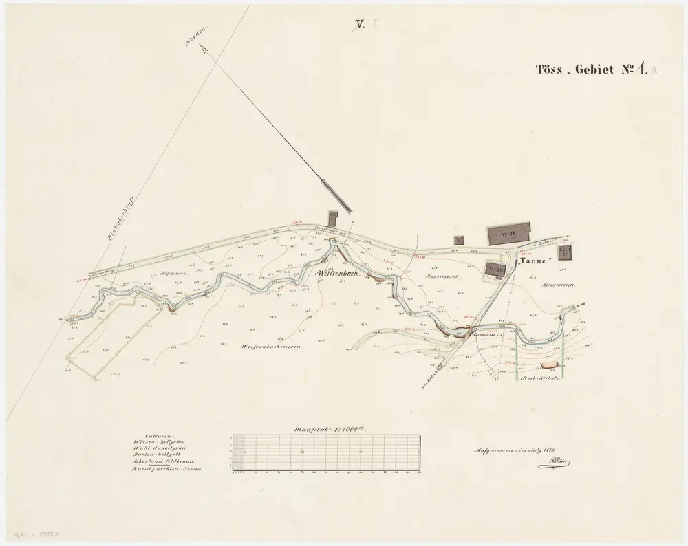 Bäretswil, Bauma: Wissenbach von Tanne bis unterhalb der Grenze zwischen Bäretswil und Bauma: Blatt I: Bäretswil: Wissenbach von Tanne bis Hofwiesen; Situationsplan (Töss-Gebiet No. 1 a)