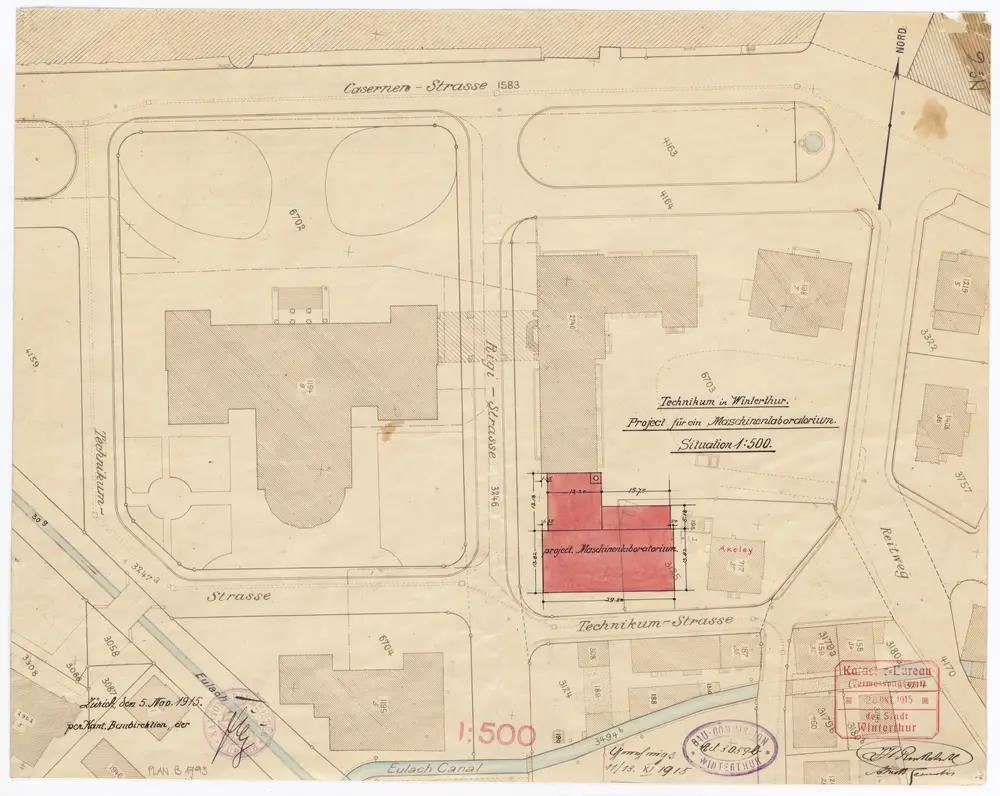 Winterthur: Technikum, projektiertes Maschinenlaboratorium; Situationsplan (Nr. 6)