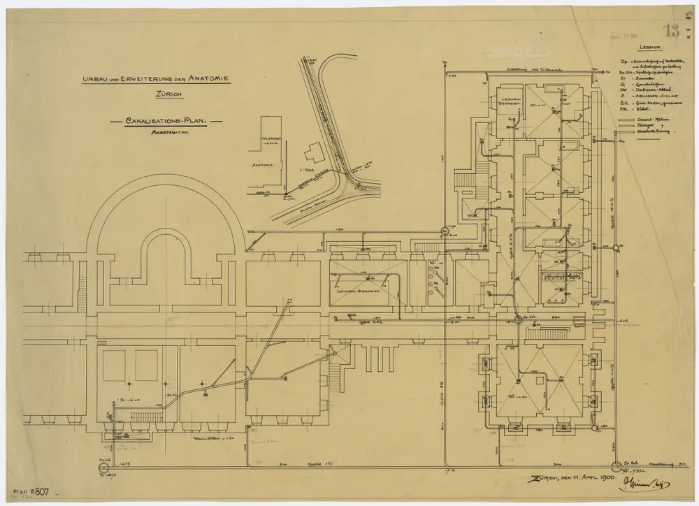 Zürich: Universität, Umbau und Erweiterung der Anatomie-Abteilung, Kanalisation; Grundriss