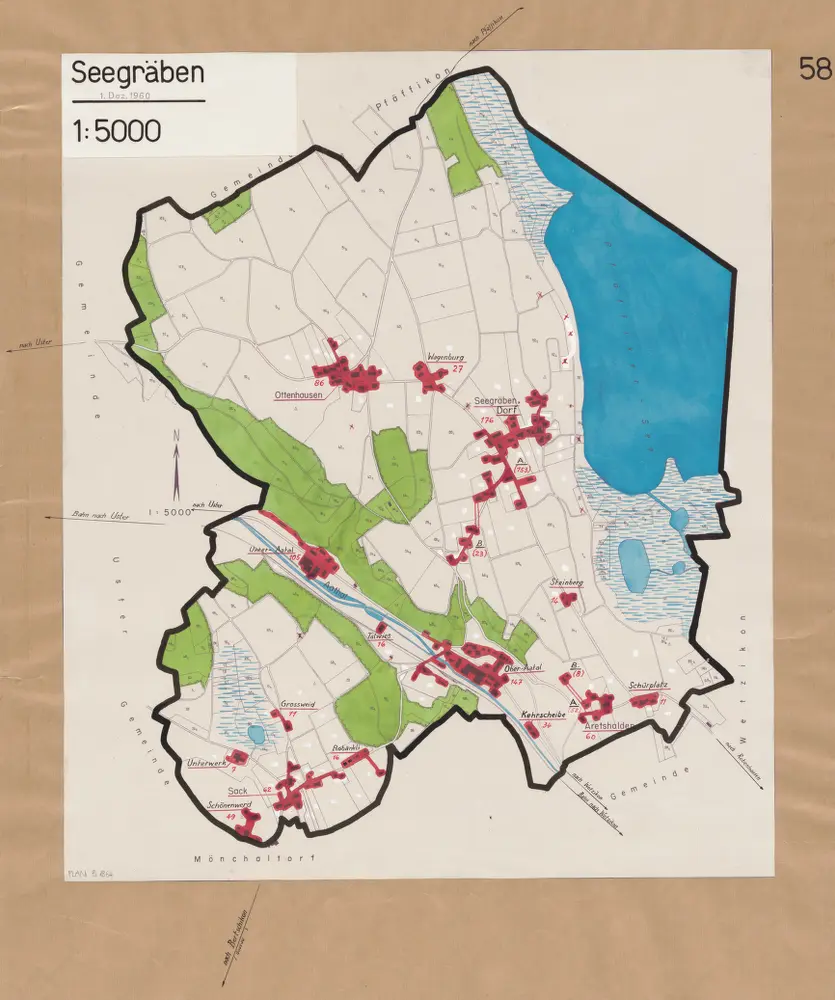 Seegräben: Definition der Siedlungen für die eidgenössische Volkszählung am 01.12.1960; Siedlungskarte Nr. 58