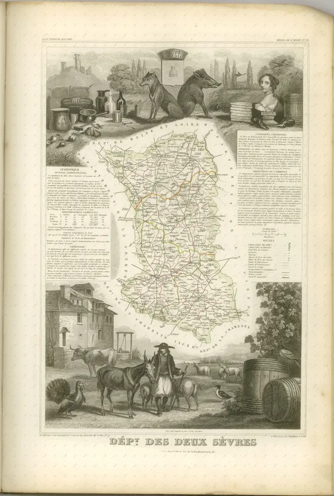 mapa z atlasu "Atlas National Illustré des 86 Départements et des Possessions de la France Divisé par Arrondissements, Cantons et Communes, avec le tracé de toutes les routes, chemins de fer et canaux"