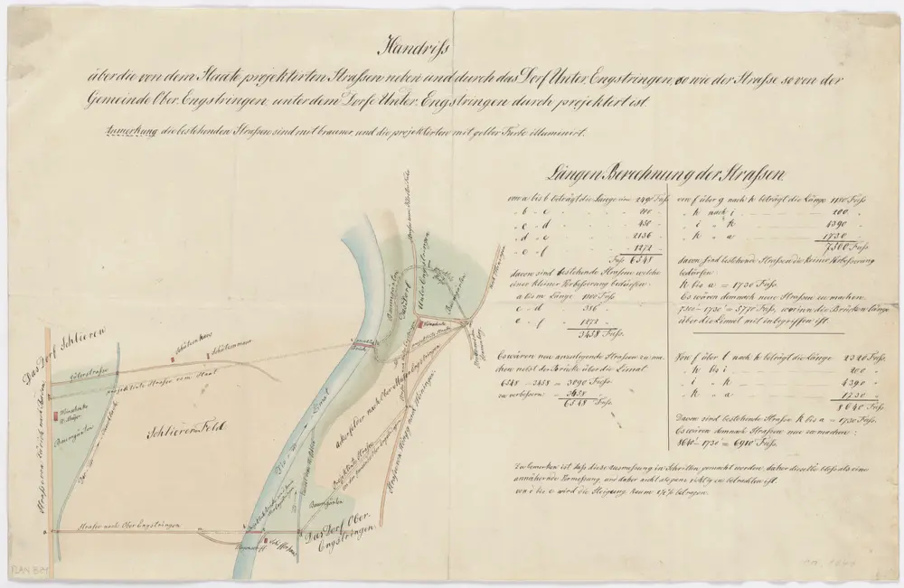 Unterengstringen: Projektierte Staatsstrassen; Handriss