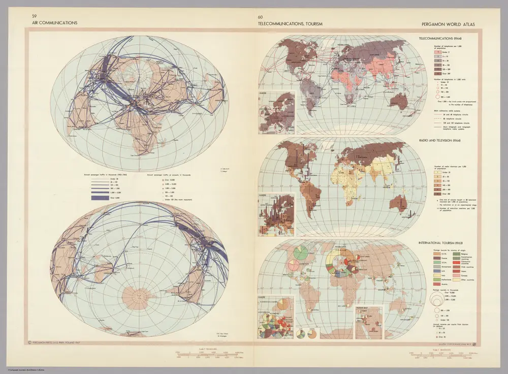 Air Communications.  Telecommunications, Tourism.  Pergamon World Atlas.