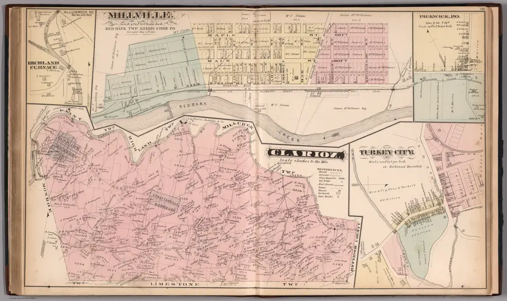 Clarion, Clarion County, Pennsylvania.  Richland Furnace.  Millville (Hawthorn).  Pickwick P.O. Turkey City.