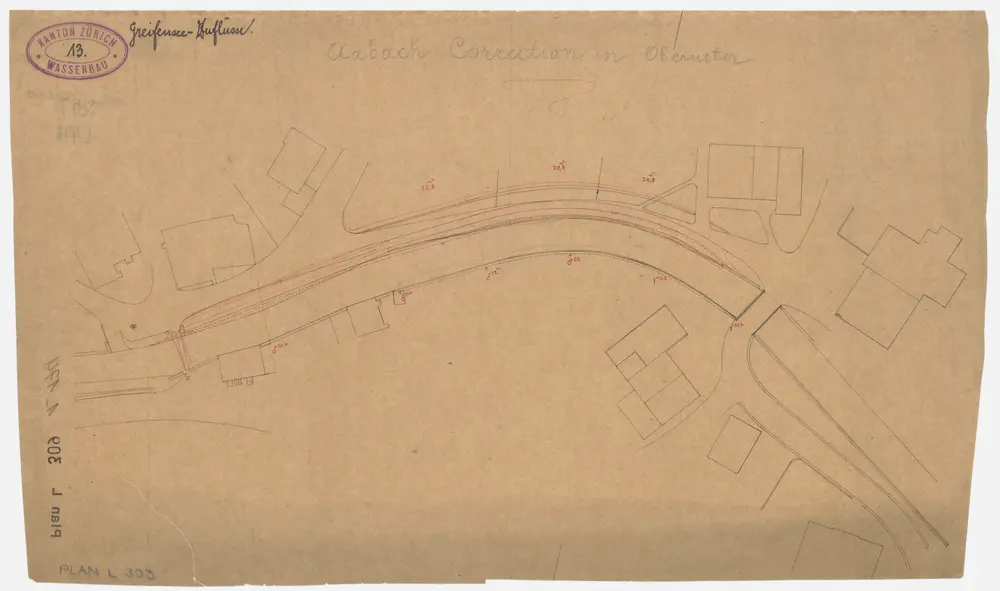 Uster: Unterhalb des Stegs (Brücke) nach Oberuster-Nossikon, Aakorrektion (Aabach); Situationsplan