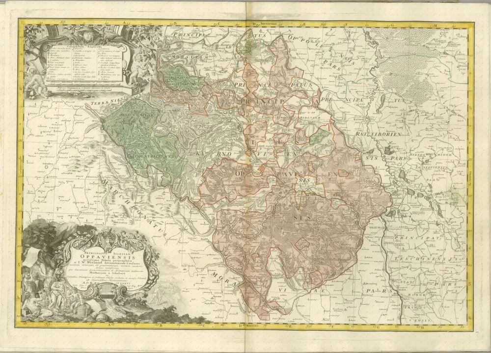 mapa z atlasu "Atlas Silesiae id est Dvcatvs Silesiae Generaliter Quatuor Mappis nec non specialiter XVI Mappis tot Principatvs repraesentatibvs geographice exhibitvs Addita Praefatione qua de Historia huius Atlantis agitvr"