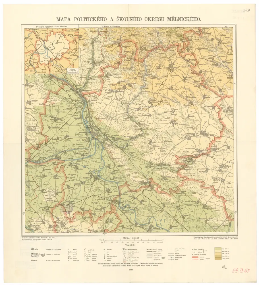 Mapa politického a školního okresu Mělnického