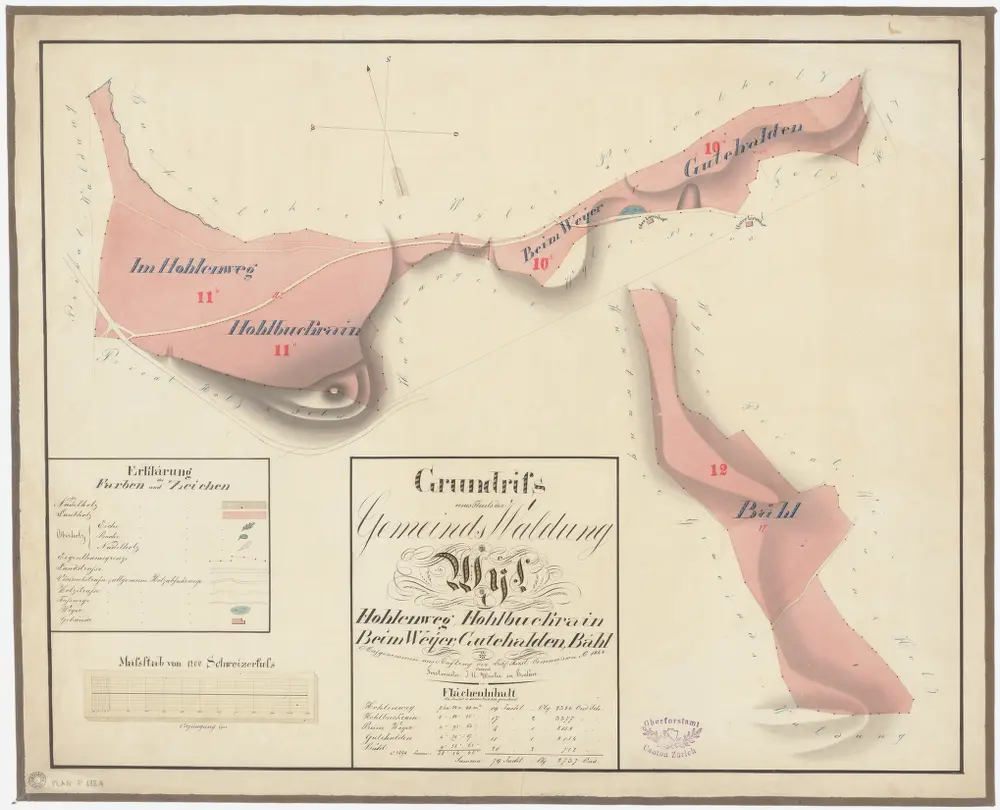 Wil: Gemeinde-, Genossenschafts- und Privatwaldungen: Wil: Gemeindewaldungen Holenweg (Im Hohlenweg), Holbuckrain (Hohlbuckrain), Weier (Beim Weyer), Guetihalden (Gutehalden), Bäl (Bähl); Grundrisse