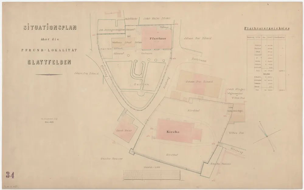 Glattfelden: Pfrundlokalität mit Kirche, Pfarrhaus und Umgebung; Grundriss