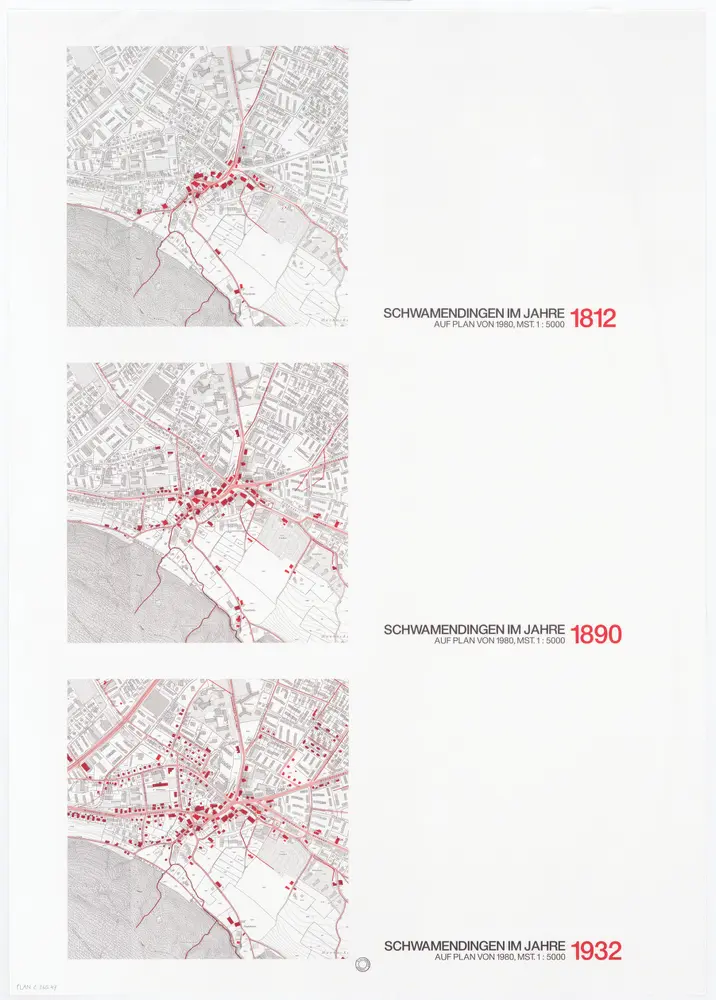 Historische Bauzustände der Zürcher Aussenquartiere in 48 Blättern: Schamendingen in den Jahren 1812, 1890 und 1932 auf Plänen von 1980; Übersichtspläne
