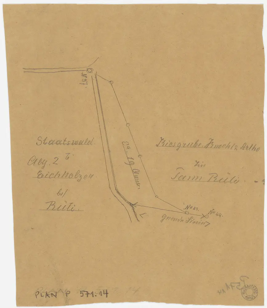 Rüti, Dürnten, Bubikon: Staatswaldung: Dürnten: Eichholz, Kiesgrube; Grundriss (Skizze)