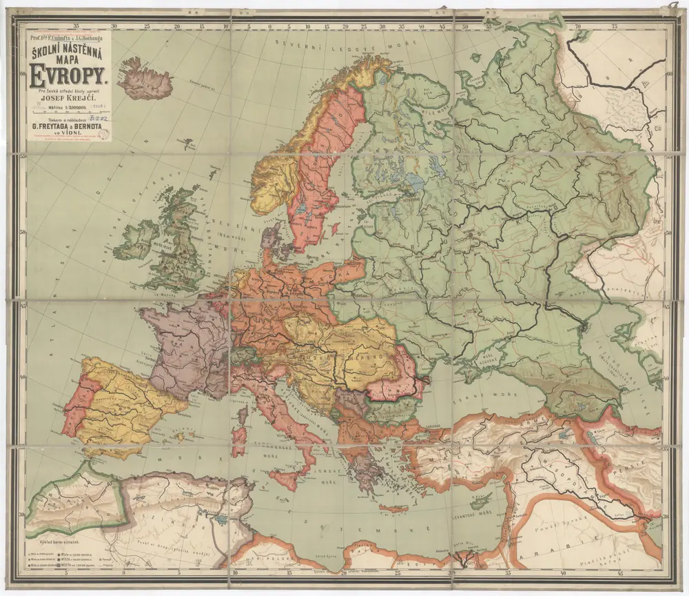 F. Umlaufta a J.G. Rothauga školní nástěnná mapa Evropy