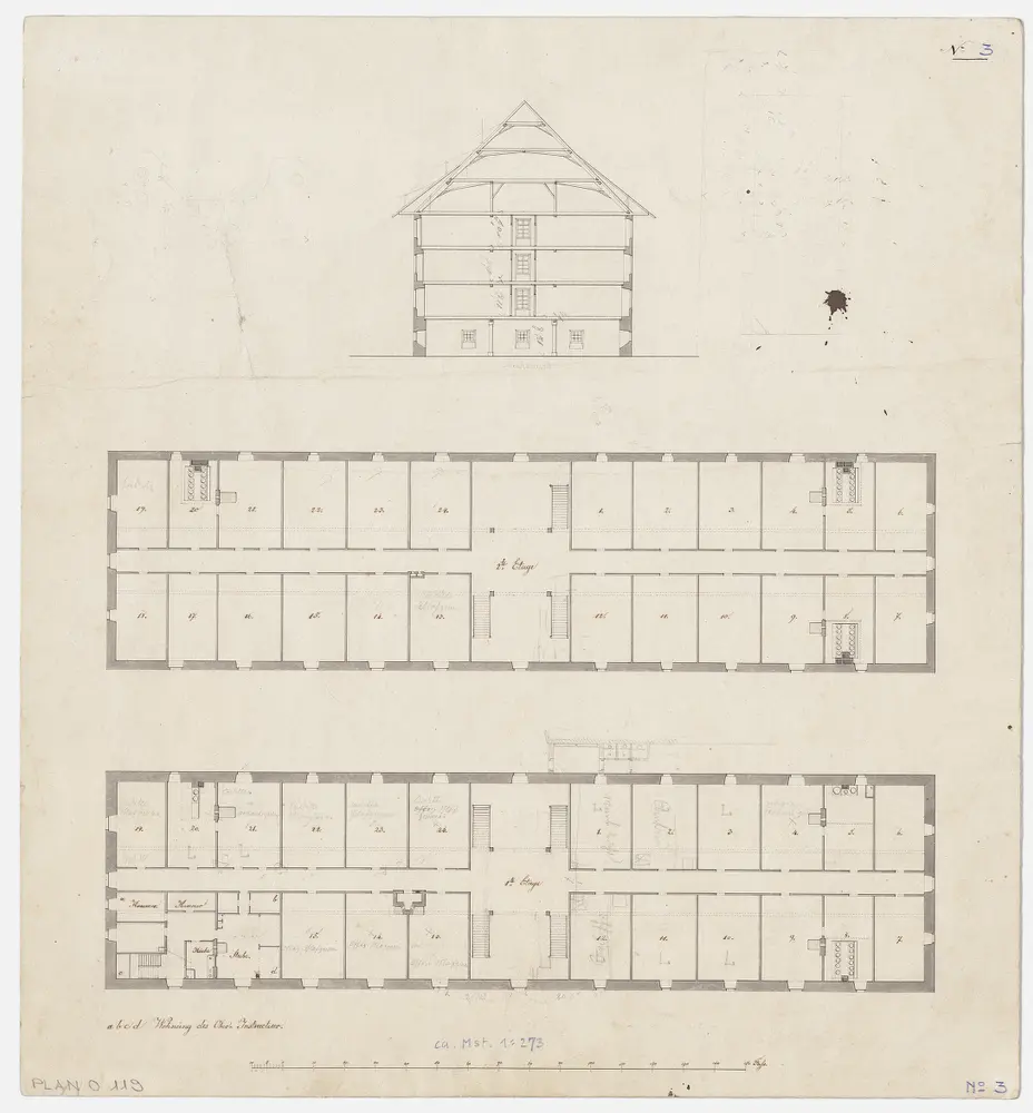 Zürich: Alte Kaserne; Grundrisse und Querschnitt (Nr. 3)