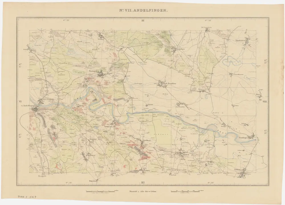 Kanton Zürich: Waldungen, Rebberge und Rodungen um die Mitte des 17. Jahrhunderts: Blatt VII: Andelfingen