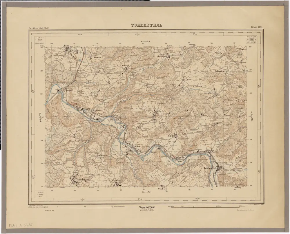 Topographischer Atlas der Schweiz (Siegfried-Karte): Den Kanton Zürich betreffende Blätter: Blatt 68: Turbenthal