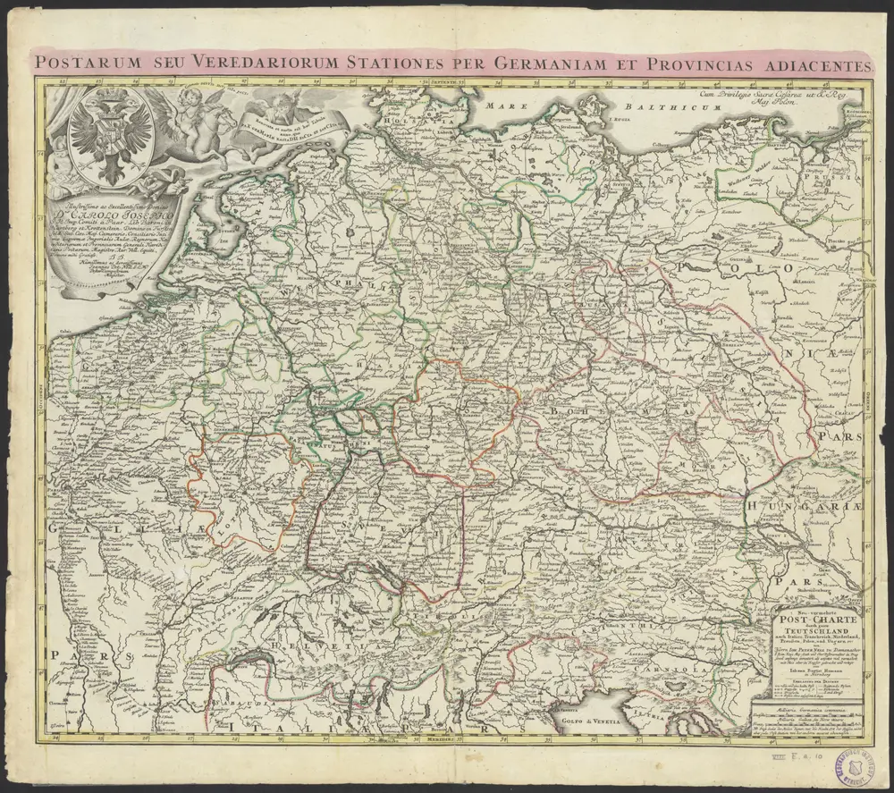 Neu-vermehrte Post-Charte durch gantz Teutschland nach Italien, Frankreich, Niederland, Preussen, Polen, und Ungarn &c.