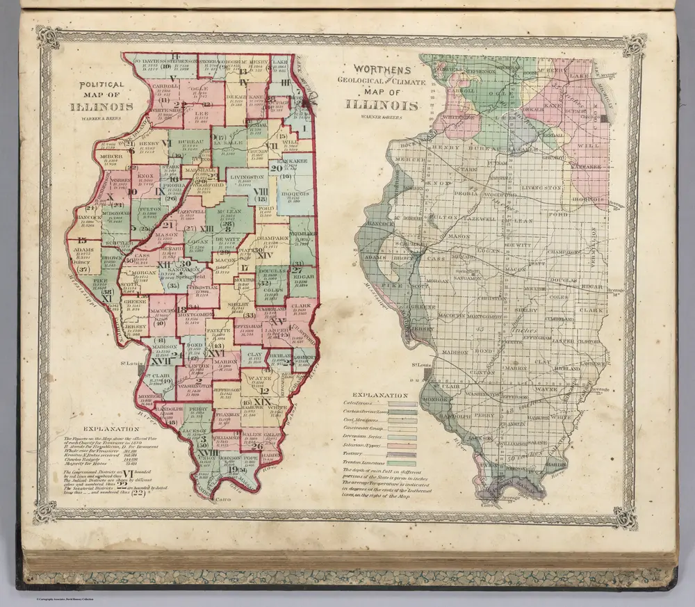 Political Map of Illinois.  Worthen's Geological and Climate Map of Illinois.