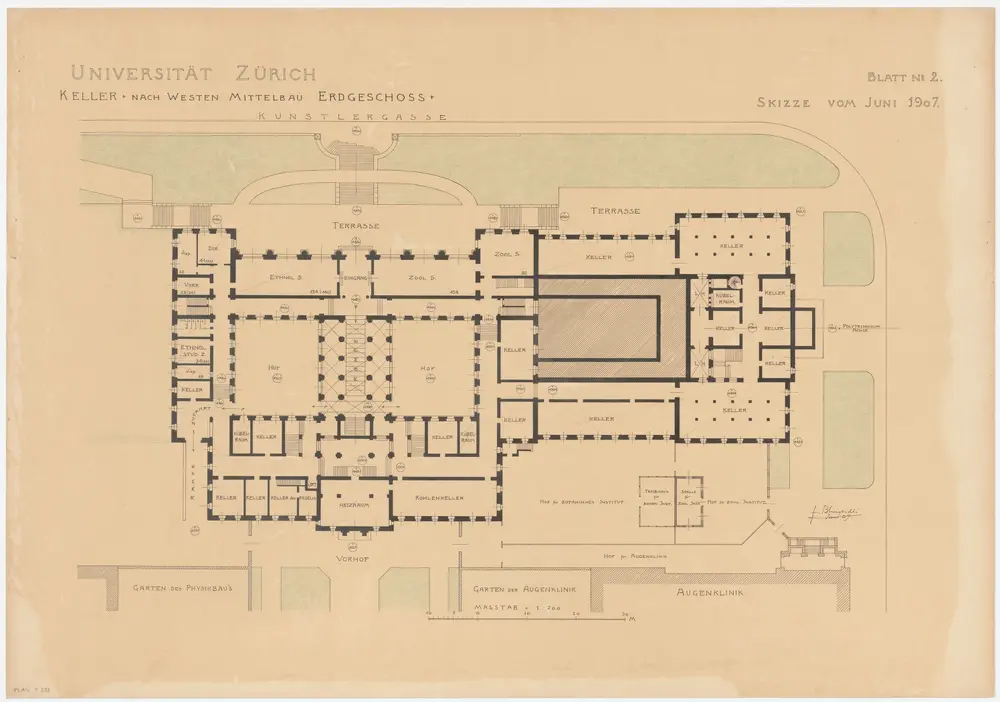 Zürich: Universität, Kollegienhaus und Zoologisches Institut; Kellergeschoss; Grundriss