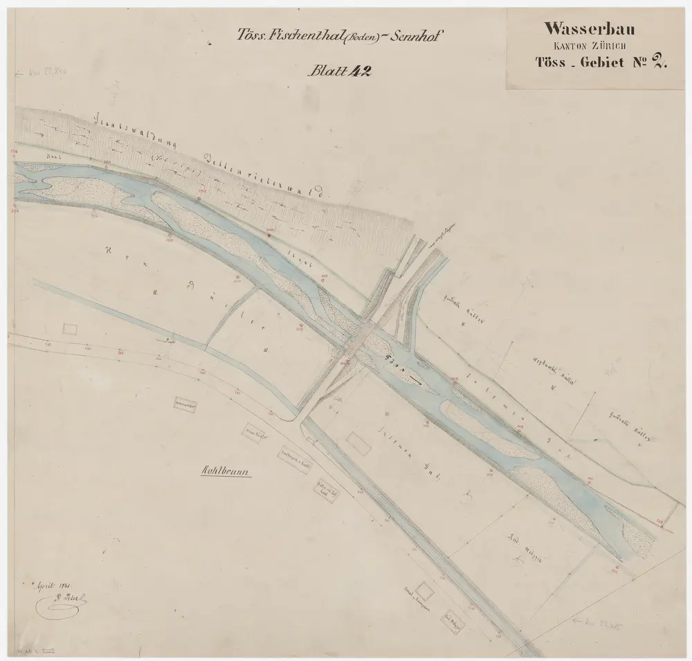 Zell: Töss von oberhalb bis unterhalb der gedeckten Brücke in Kollbrunn; Situationsplan (Töss-Gebiet Nr. 2, Blatt 42)