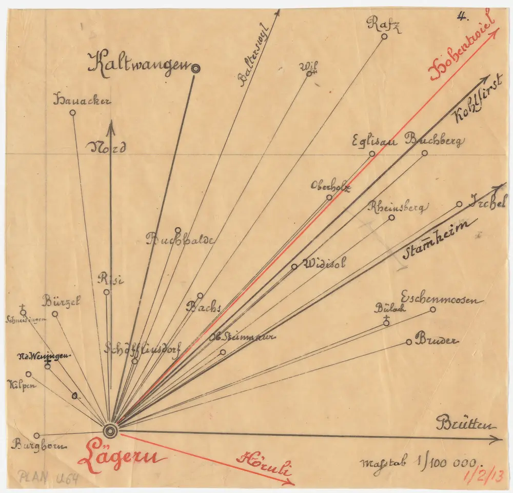 Boppelsen: Lägern, Hochwacht; Triangulationssignal; trigonometrische Linien