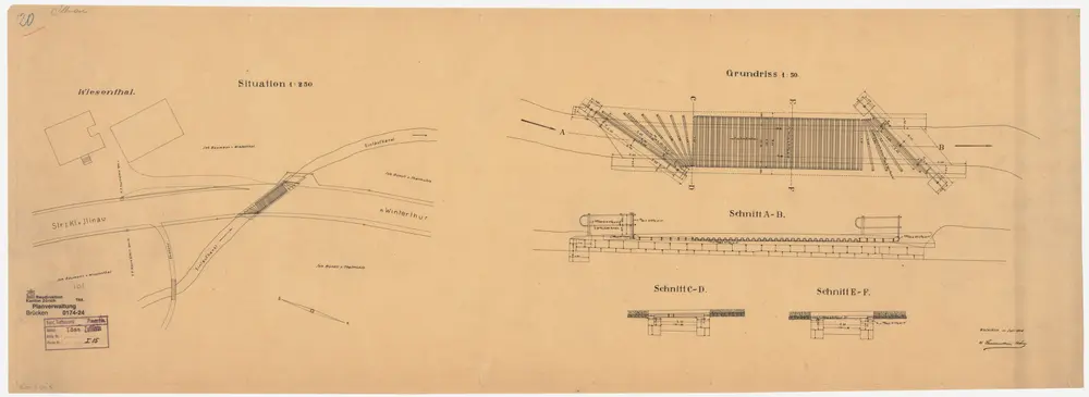 Illnau-Effretikon (damals Illnau): Brücke über den Kanal bei Talmüli (Thalmühle): Situationsplan, Grundriss und Schnitte