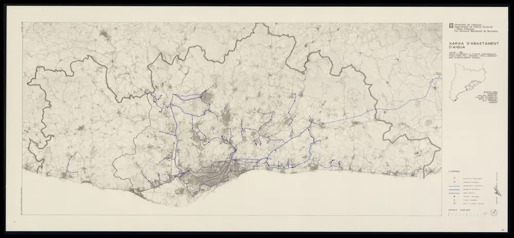 Xarxa d'abastament d'aigua (juliol 1991) : Barcelonès, Maresme, Vallès oriental, Vallès occidental, Baix Llobregat, Alt Penedès, Garraf