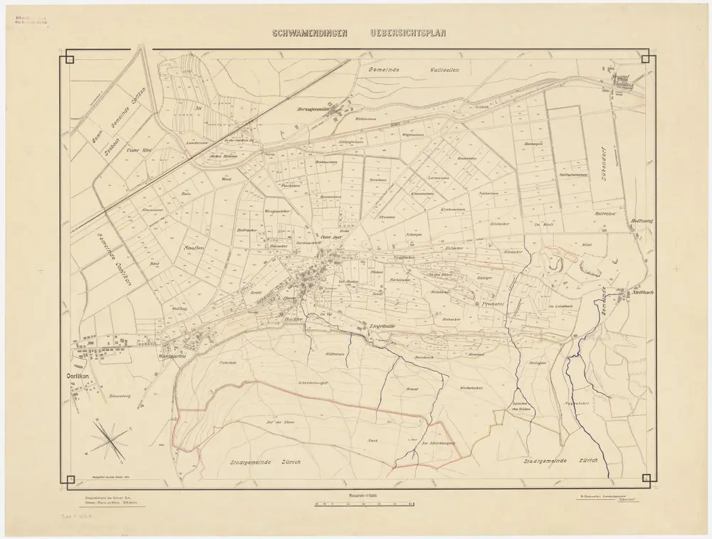 Schwamendingen: Staats- und Genossenschaftswaldungen: Staats- und Genossenschaftswaldungen Unterholz, Schwesternbungert (Schwesterbungert), Hüttenrain, Brand, Auf der Ebni (Ebene); Übersichtsplan