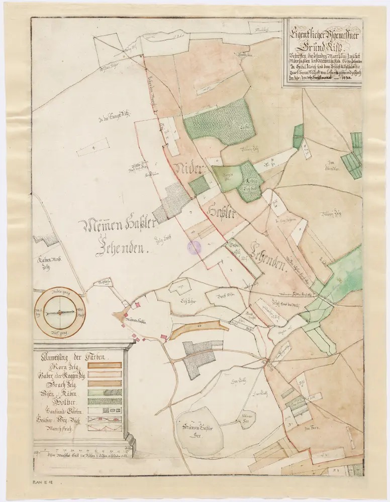 Niederhasli: Grenzlinie zwischen den Zehntenbezirken Niederhasli und Mettmenhasli, zehntenpflichtig dem Spital Zürich, dem Schloss zu Eglisau und dem Bischof von Konstanz; Grundriss (Variante 1)