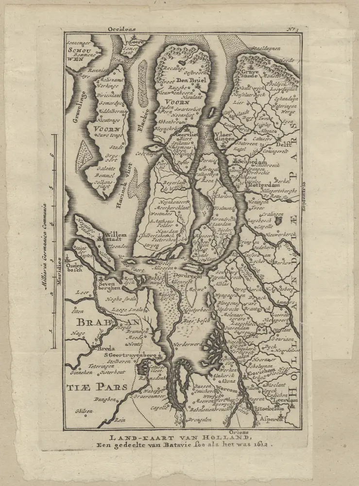 Land-kaart van Holland, een gedeelte van Batavie soo als het was 1612.