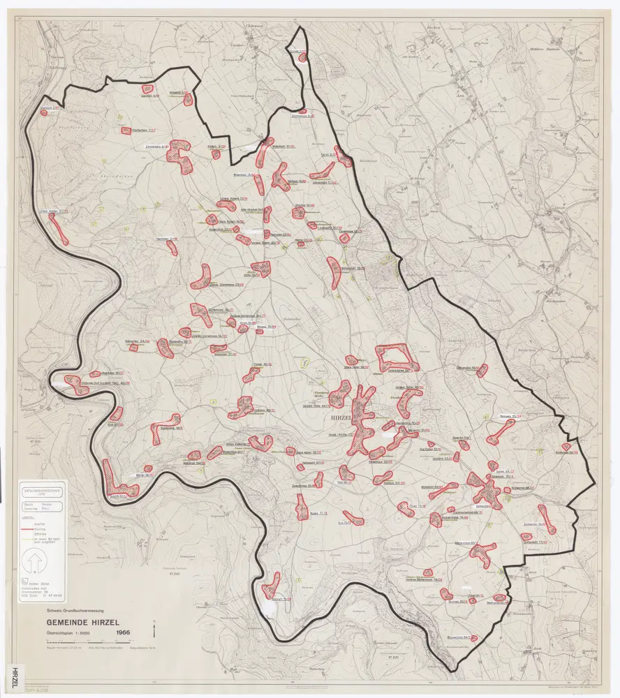 Hirzel: Definition der Siedlungen für die eidgenössische Volkszählung am 01.12.1970; Siedlungskarte