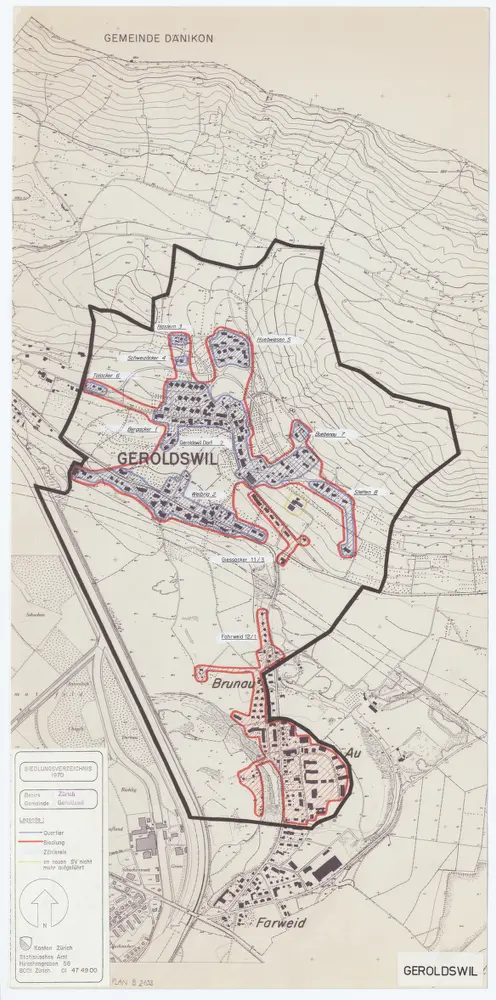 Geroldswil: Definition der Siedlungen für die eidgenössische Volkszählung am 01.12.1970; Siedlungskarte