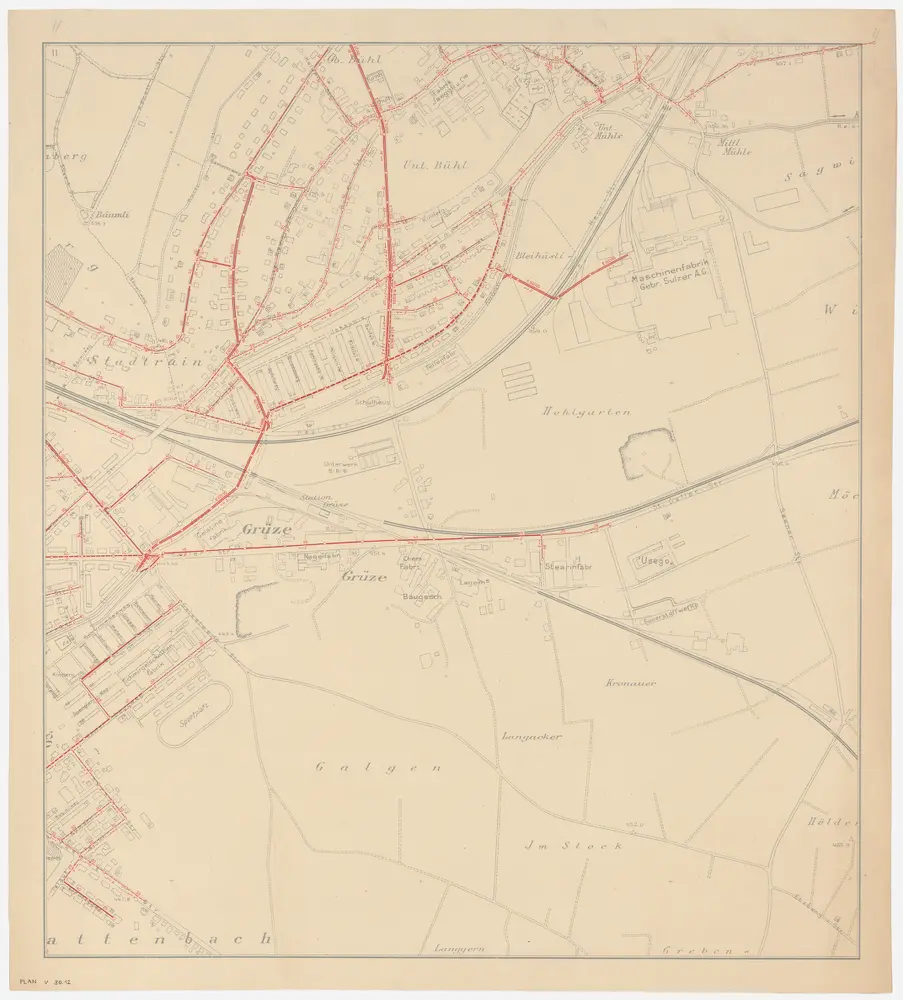 Winterthur: Gemeinde; Kanalisation: Blatt 11: Gegend bei Stadtrain, Unteres Bühl, Hohlgarten, Grüze, Galgen, Mattenbach und Im Stock; Übersichtsplan