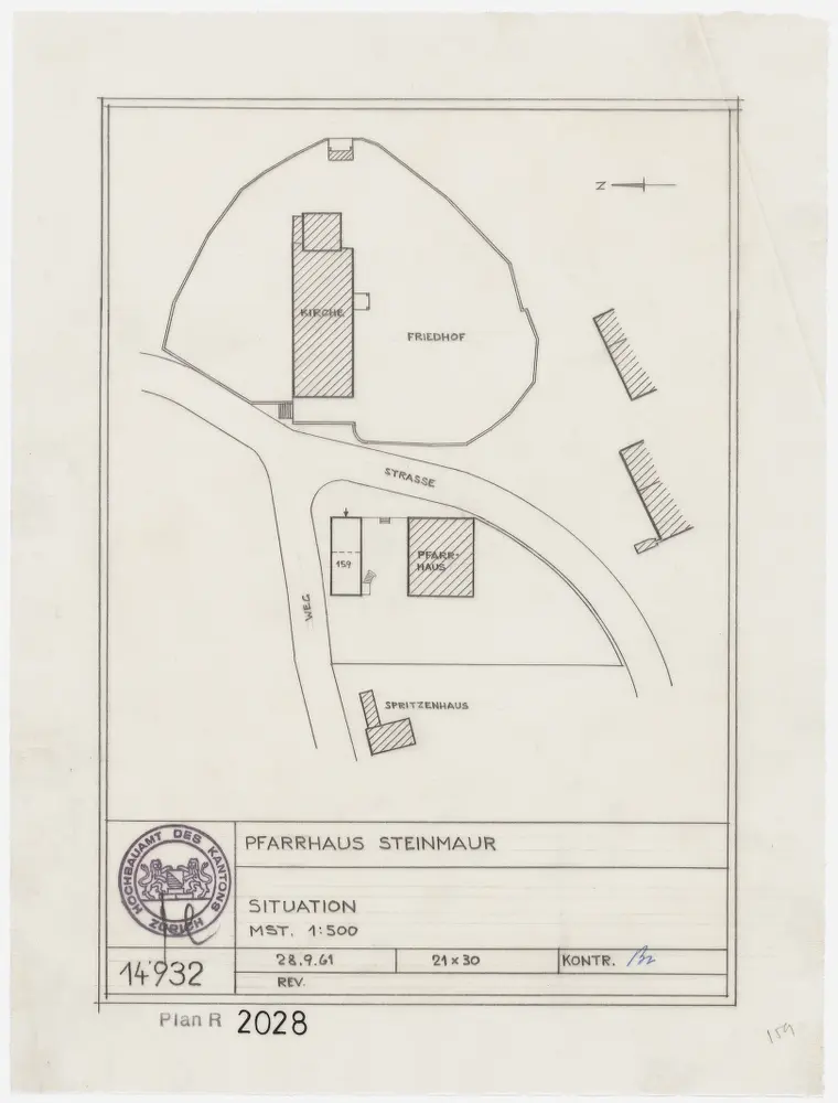 Steinmaur: Kirche, Pfarrhaus und Umgebung; Grundriss