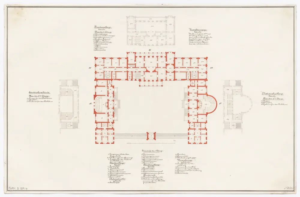 Projektiertes Schweizerisches Bundesgebäude (Bundeshaus) in Zürich: 1. Stock; Grundriss