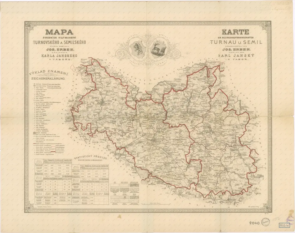 Mapa okresních hejtmanství Turnovského a Semilského