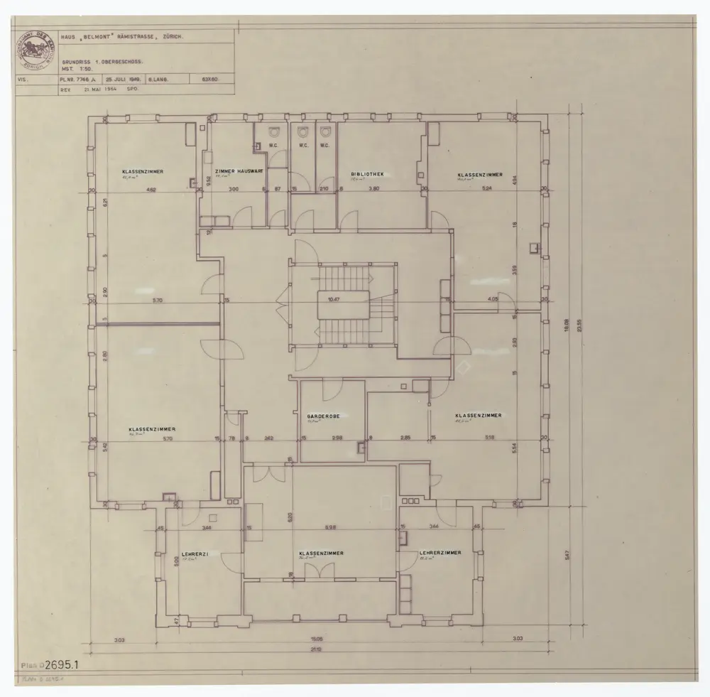 Haus Belmont, Rämistrasse 67: Grundrisse: 1. Stock; Grundriss