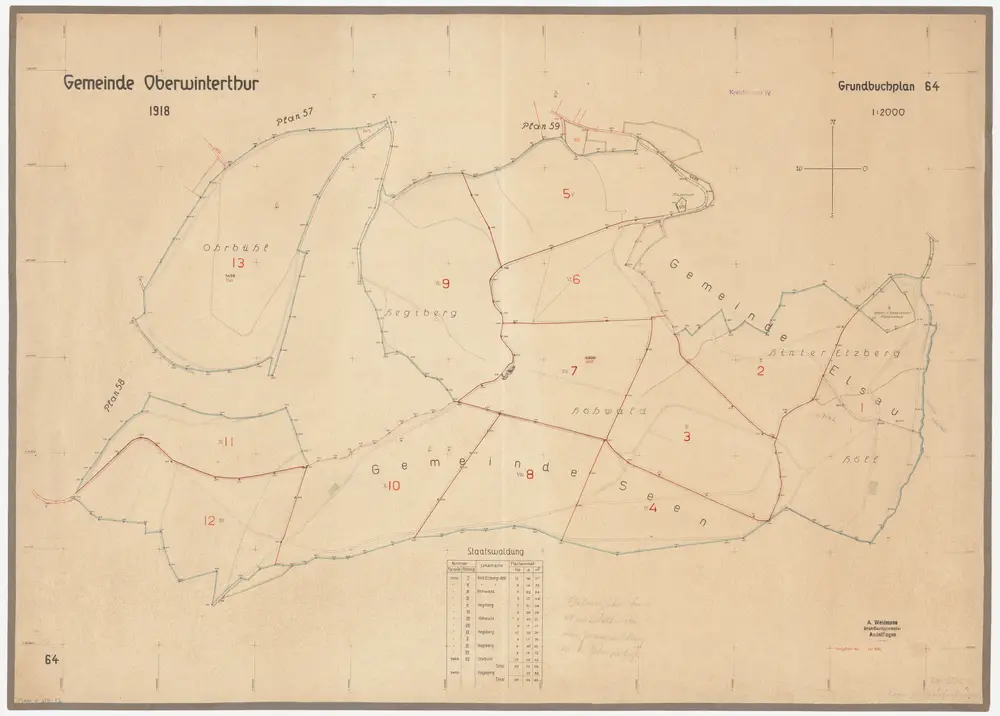 Oberwinterthur: Staats-, Gemeinde- und Genossenschaftswaldungen: Staatswaldungen Hinter Etzberg, Höhwald, Hegiberg, Orbüel (Ohrbühl); Grundriss